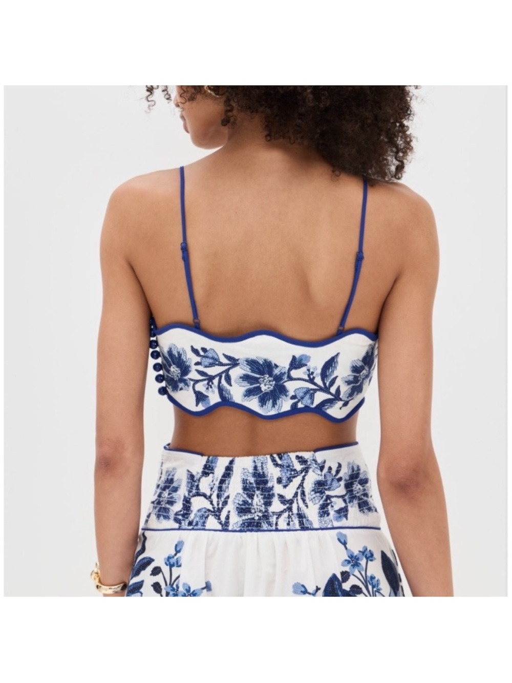 NWT FARM Rio White Crop Top with Blue Floral Scalloped ‘Summer Fruit’ print - Picture 2 of 5